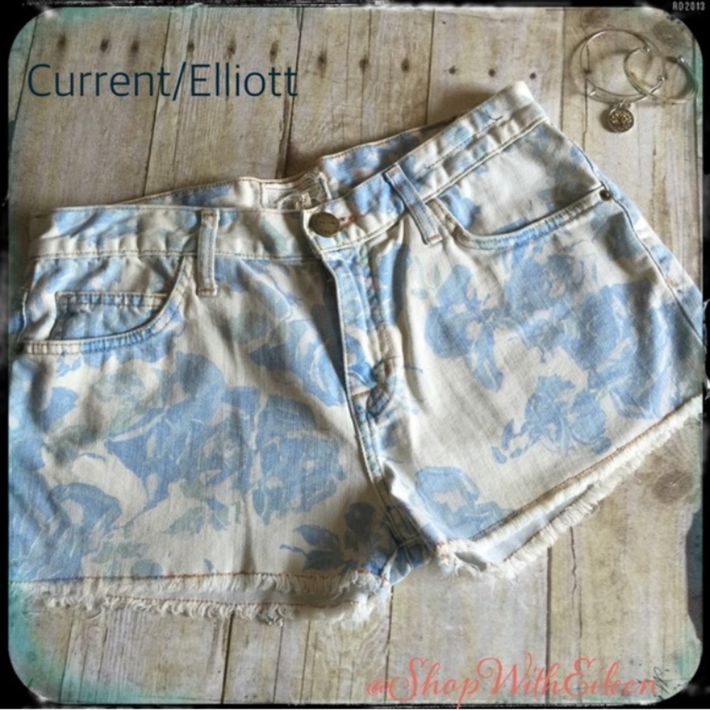 Current/Elliott Vintage Blue Rose Floral Boho Denim Shorts